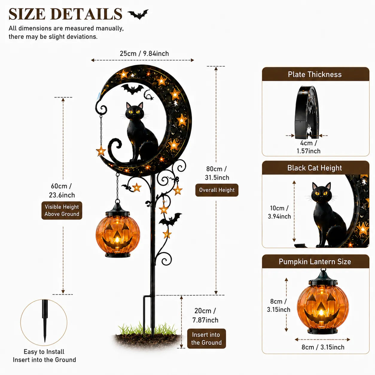 ๐๐Solar Halloween Black Cat & Pumpkin Moon Garden Stake Light