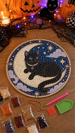 ๐๐๐โโฌ LAST DAY 49% OFF โ โจ Premium 3D Pearl Celestial Black Cat Window Hanging Kit | Luxury Flocked Canvas with Scratch-Resistant Non-Fading Pearl Beads DIY Handmade Moonlight Suncatcher Decor ๐ฎ๐