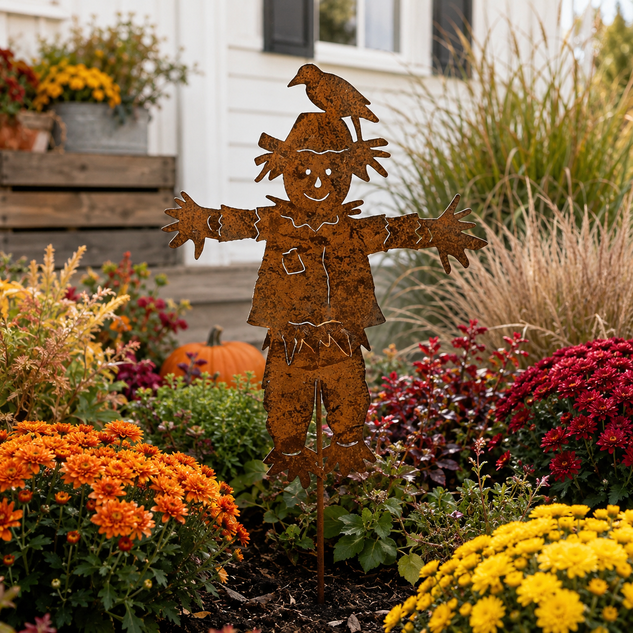 π¦π¦23'' Rustic Metal Scarecrow Garden Stake with Crow