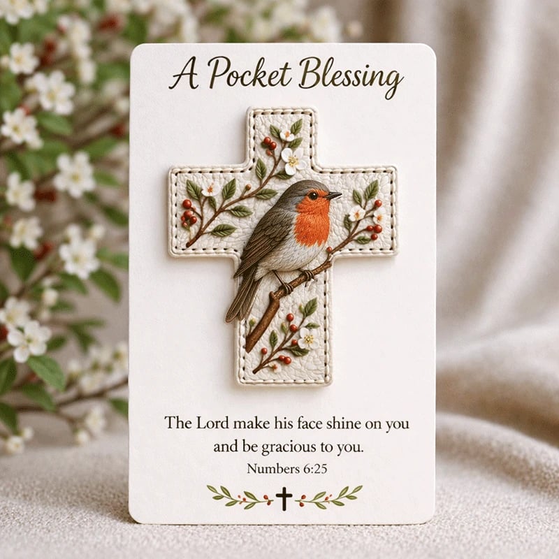 ๐๏ธ Handmade 3D Bird Pocket Cross -๐ Genuine Leather Portable Blessing, Includes Scripture Card ๐