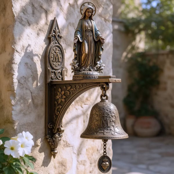 🙏✨ Our Lady of Grace Bronze Miraculous Medal Wall Bell | 🙏Catholic Religious Home & Garden Decor