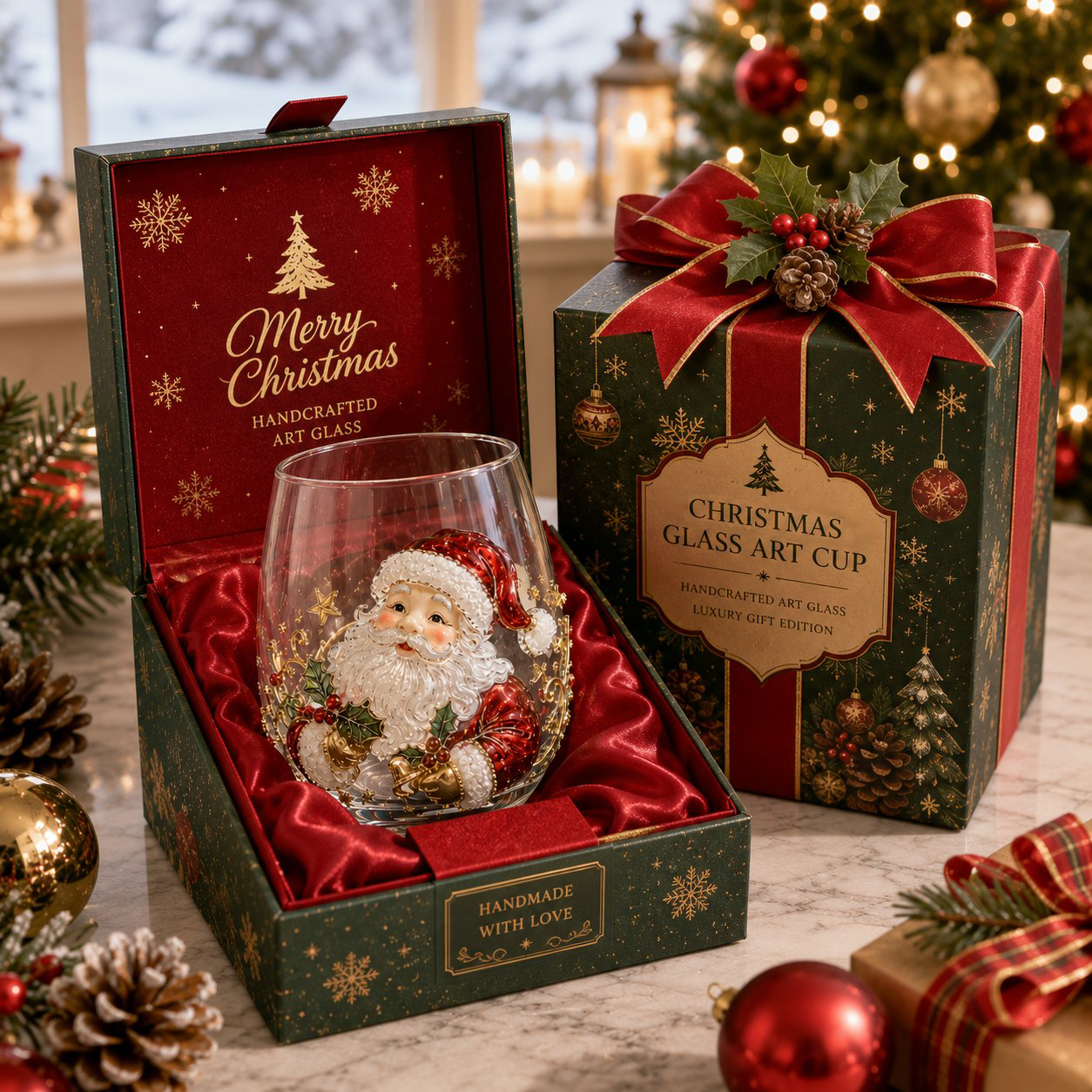 ๐๐โจ Christmas Glass Art Cup | Luxury Raised Holiday Glassware for Drinks, Decor & Christmas Gifts ๐