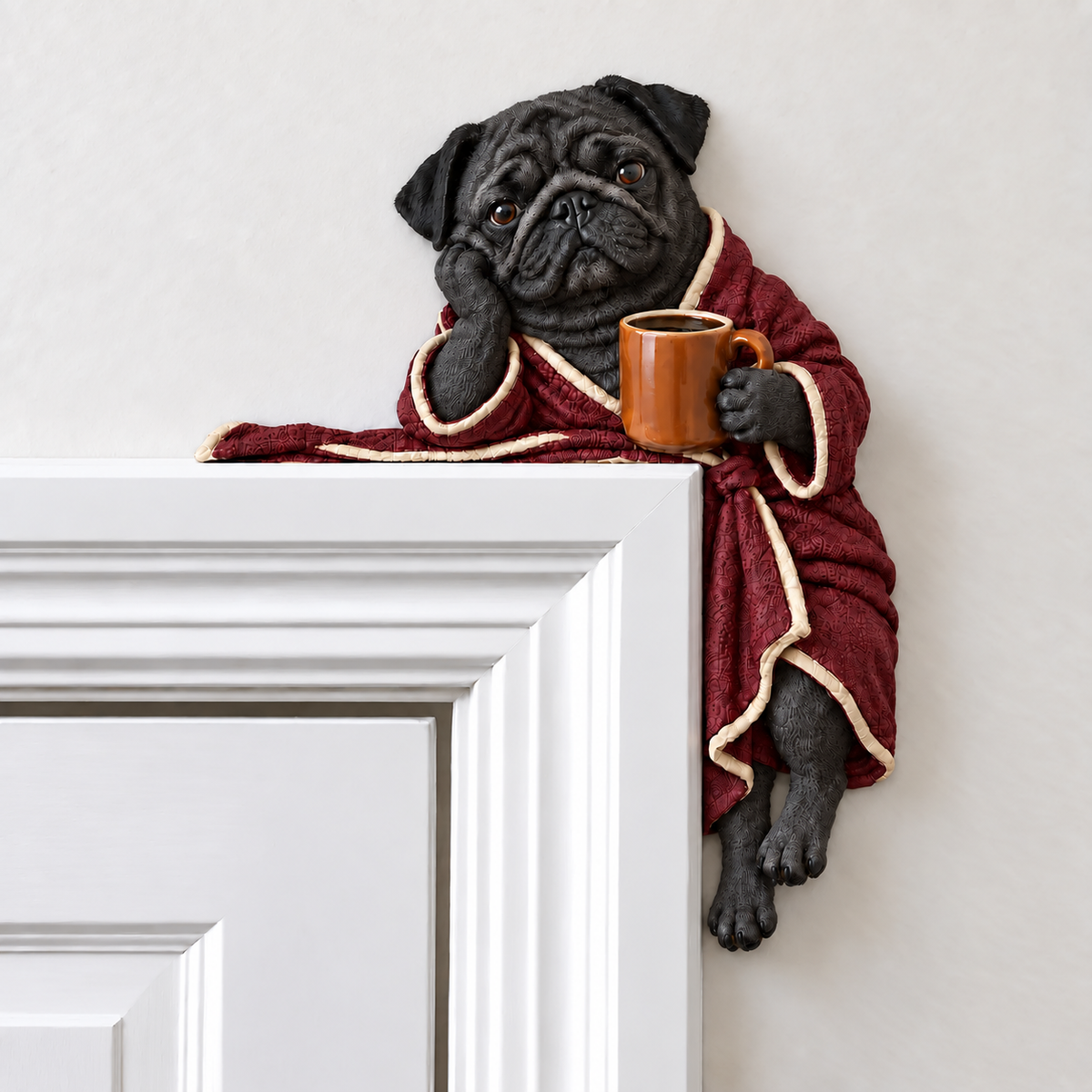 🐶🐶Cozy Coffee Pug Door Corner Topper