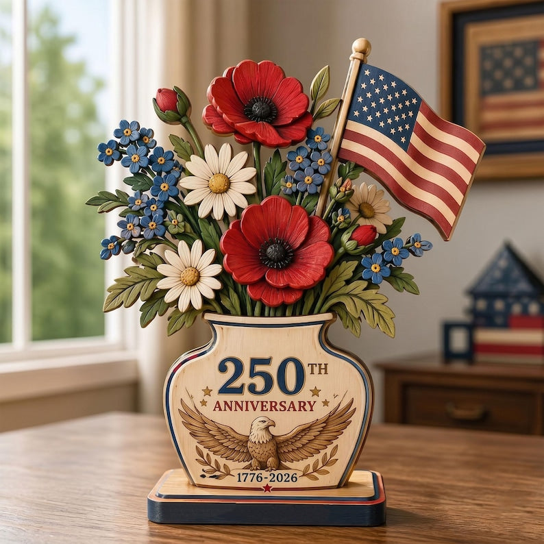 ππ250th Anniversary Patriotic Flower Wooden Block Centerpiece πΊπΈ