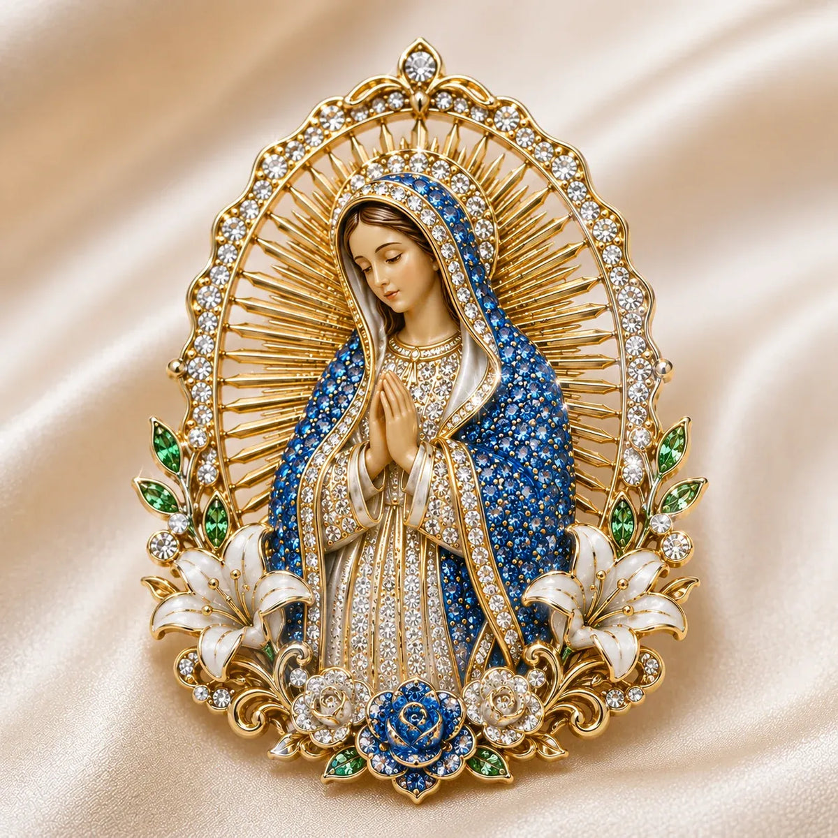 ⏳ ⏳Last Day 50% OFF – ✝️ 3D Jesus & Mary Sacred Devotion Pin | Gold-Tone Crystal Christian Brooch ❤️