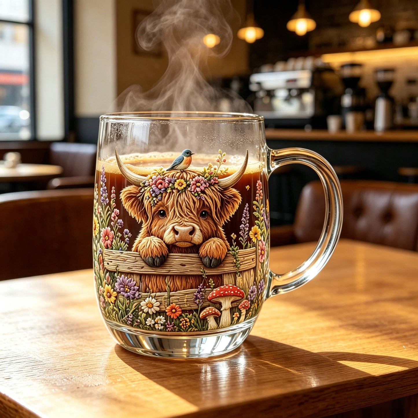 ๐๐โHand-painted Highland Cow Glass