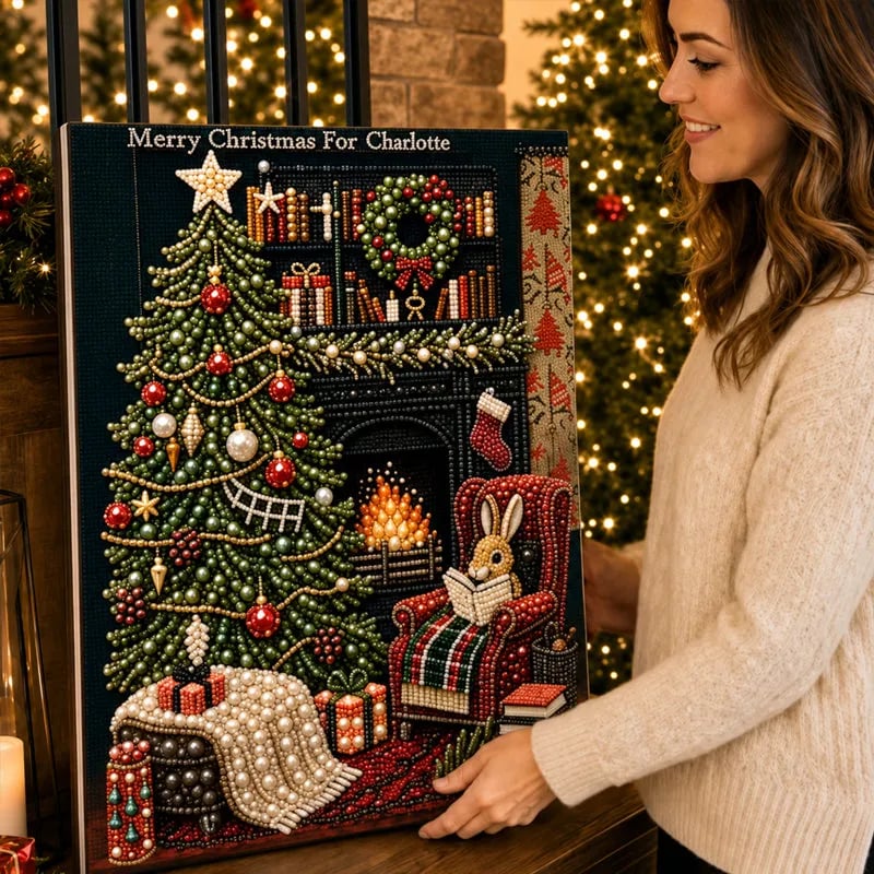 🎅🎄 Premium 3D Pearl Christmas Reindeer Diamond Painting Art Kit | Luxury Flocked Canvas with Scratch-Resistant Non-Fading Pearl Beads DIY Holiday Decor⛄️❄️