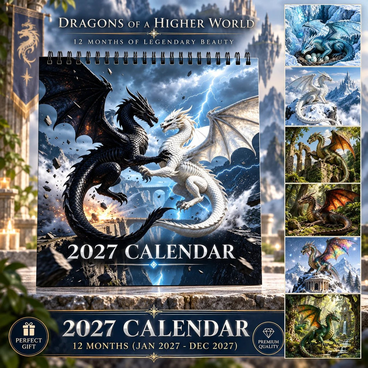 🐉🐉Dragons  2027 Wall Calendar – 12-Month Epic Fantasy Dragon Calendar, Mystical Legendary Art Hanging Planner for Dragon Lovers