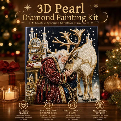 🎅🎅🎄 Premium 3D Pearl Christmas Reindeer Diamond Painting Art Kit |  Luxury Flocked Canvas with Scratch-Resistant Non-Fading Pearl Beads DIY Holiday Decor⛄️❄️