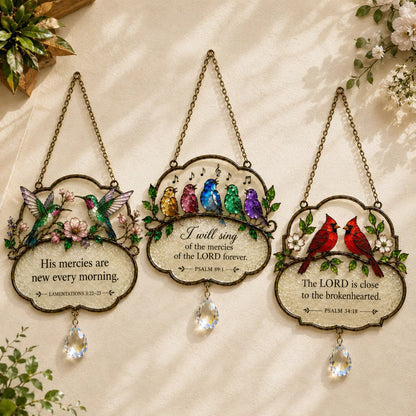 🐦Christian Scripture Bird Suncatcher with Crystal Prism – Hummingbird, Cardinal & Songbird Window Hanging
