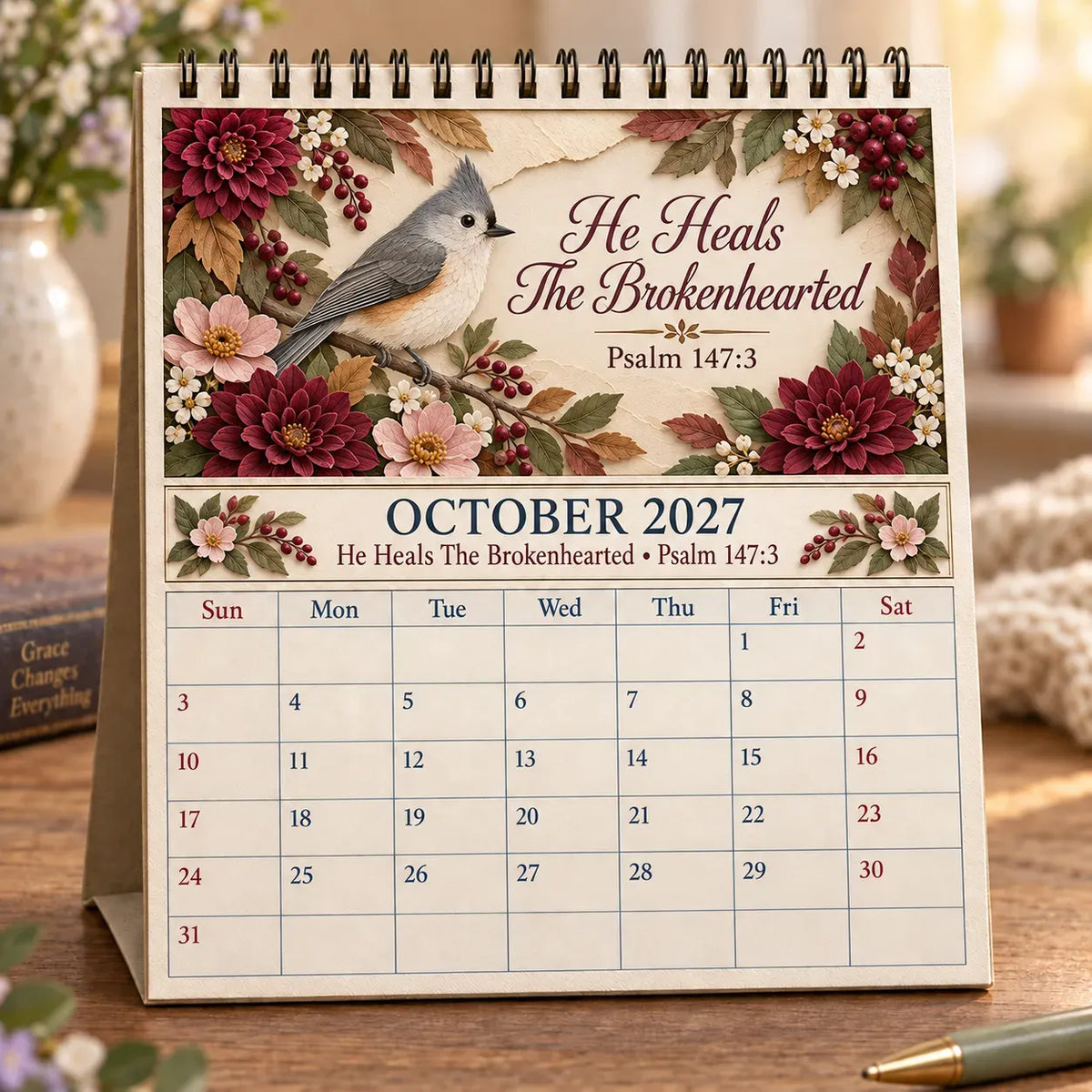 ✝️ 3D Christian Calendar 2027 | 12 Scripture Designs with Nature Scenes, Birds & Flowers for Faith-Filled Homes & Meaningful Gifts 🎁