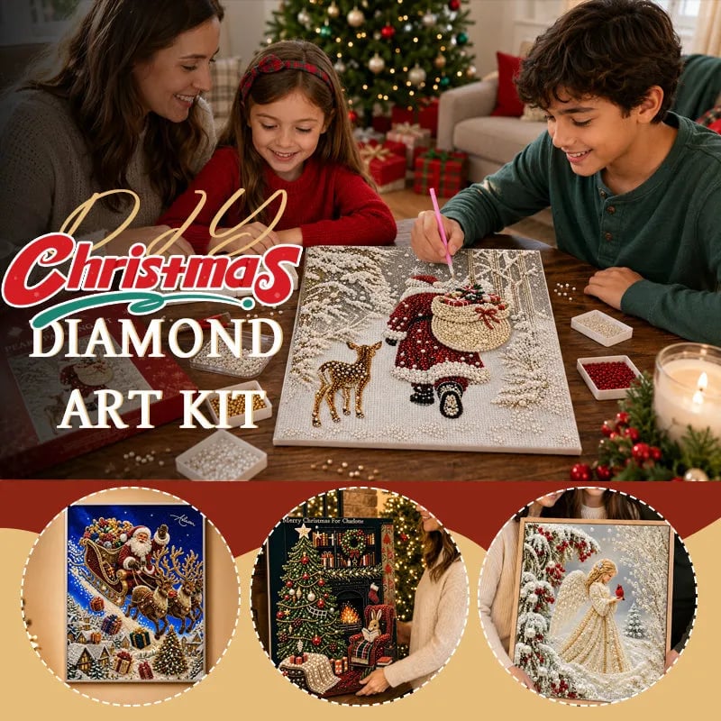 🎅🎅🎄 Premium 3D Pearl Christmas Reindeer Diamond Painting Art Kit |  Luxury Flocked Canvas with Scratch-Resistant Non-Fading Pearl Beads DIY Holiday Decor⛄️❄️