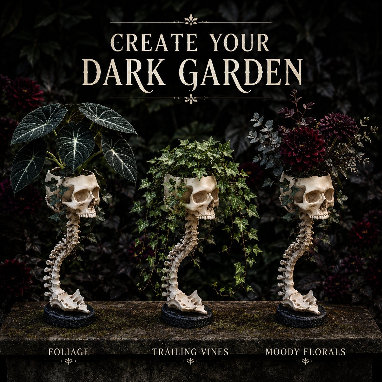 💀💀 🌿 Sculptured Skull Flowerpot