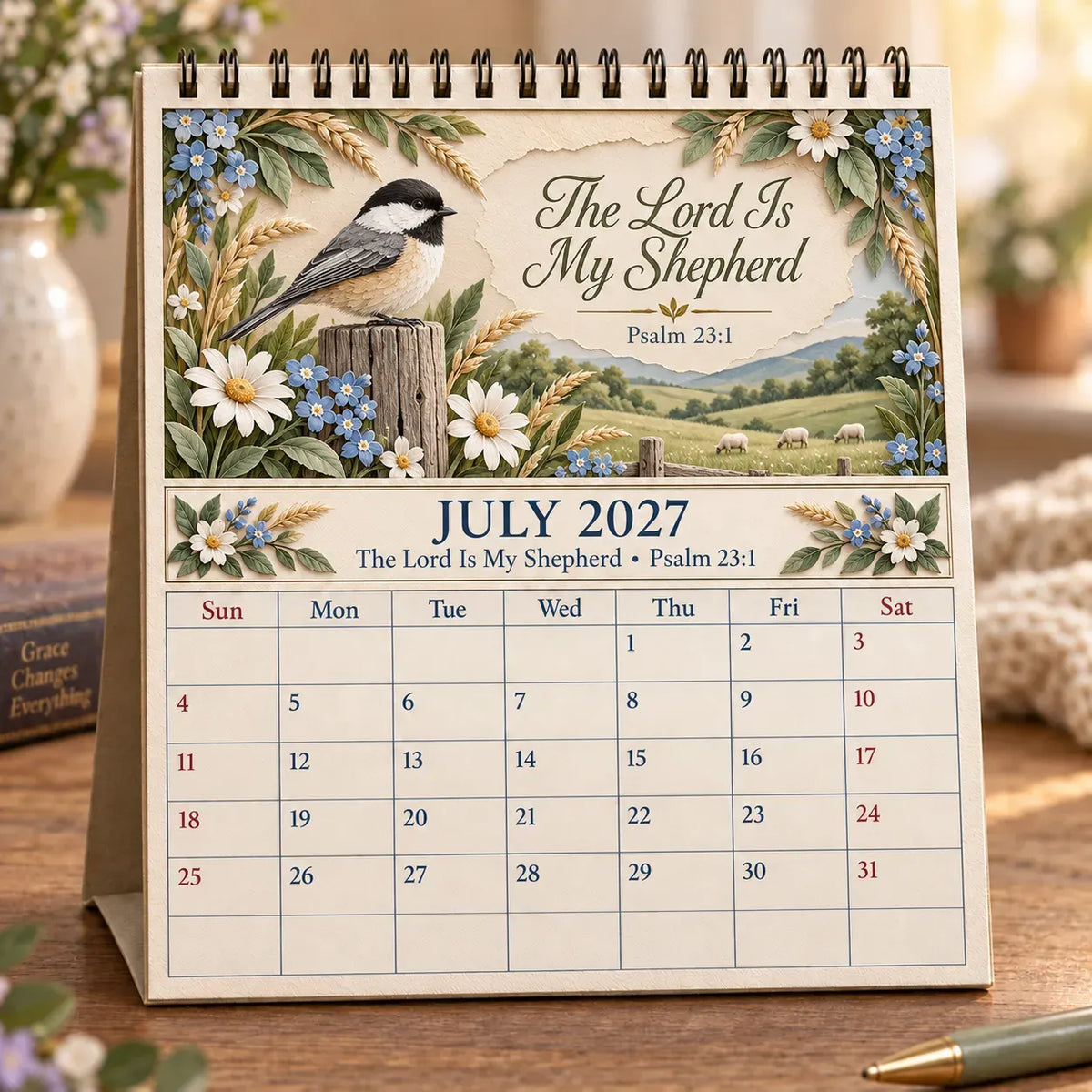 ✝️ 3D Christian Calendar 2027 | 12 Scripture Designs with Nature Scenes, Birds & Flowers for Faith-Filled Homes & Meaningful Gifts 🎁