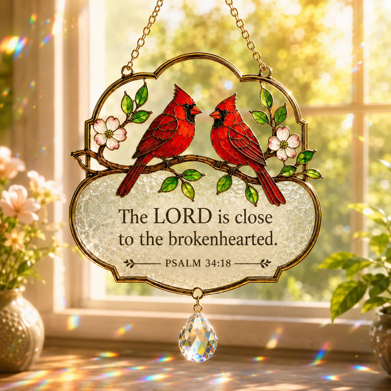 🐦Christian Scripture Bird Suncatcher with Crystal Prism – Hummingbird, Cardinal & Songbird Window Hanging