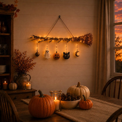 🔥 🔥 Limited-Time 50% OFF + Free Shipping 🍂 Lighted Fall Broom Wall Hanging – Cozy Halloween & Autumn Decor