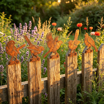 🐦5-Piece Lifelike Rusty Metal Bird Silhouettes Garden Art
