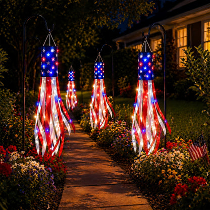 💈💈3 Pack 50 Inch Large American Flag Windsocks with Red White Blue Lights