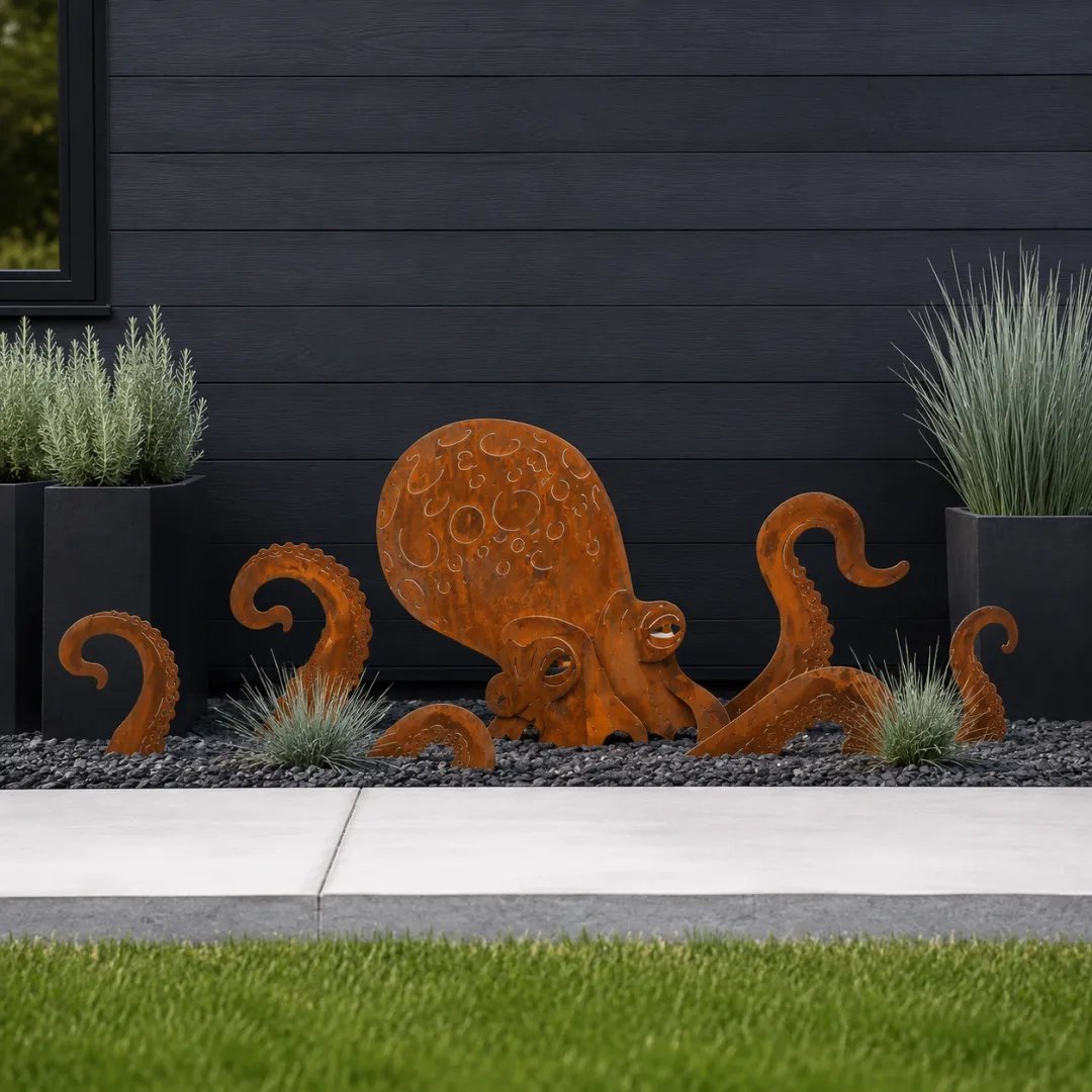 🐙Rust Patina Giant Squid Garden Sculpture