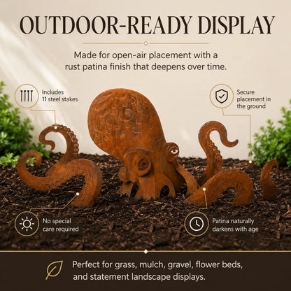 🐙Rust Patina Giant Squid Garden Sculpture