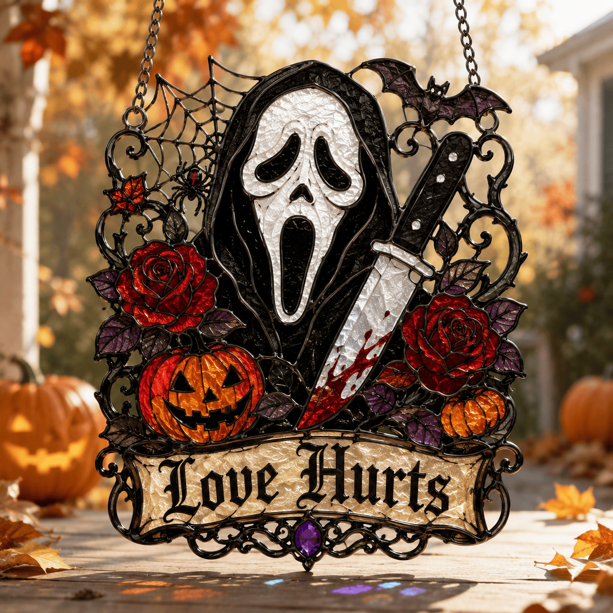 👻👻Premium Ghostface Scream Stained Glass Suncatcher Window Hanging Halloween Decor