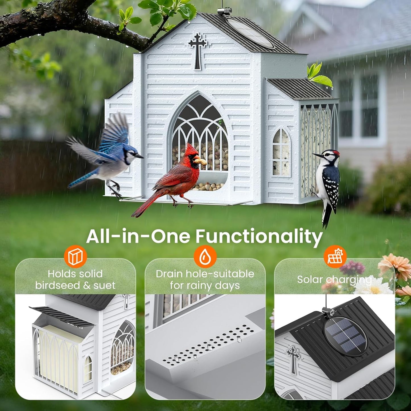 ✝️✝️Last Day 50% OFF-🔥Church-Shaped Metal Solar Bird Feeder🎁Buy 2 Free Shipping