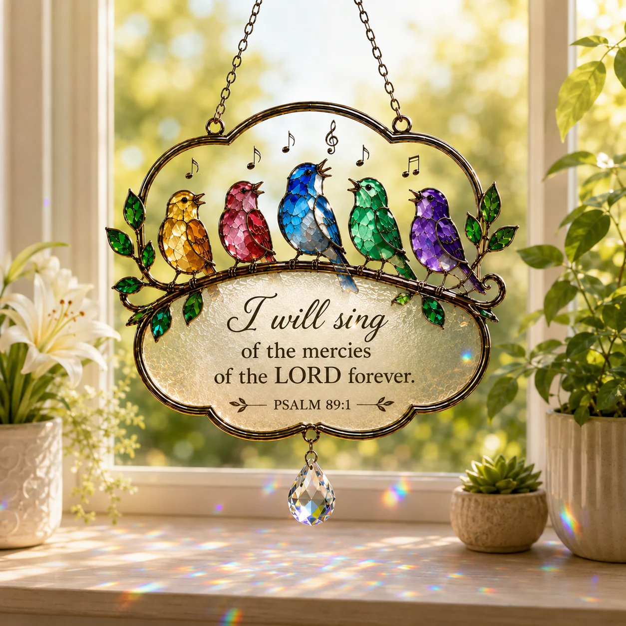 🐦Christian Scripture Bird Suncatcher with Crystal Prism – Hummingbird, Cardinal & Songbird Window Hanging