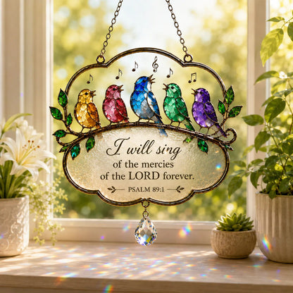 🐦Christian Scripture Bird Suncatcher with Crystal Prism – Hummingbird, Cardinal & Songbird Window Hanging