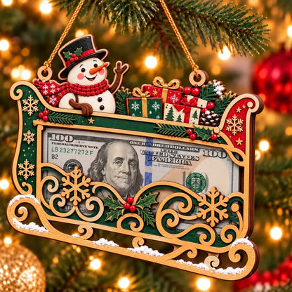 🎄 Wooden Christmas Cash Gift Holder Ornament