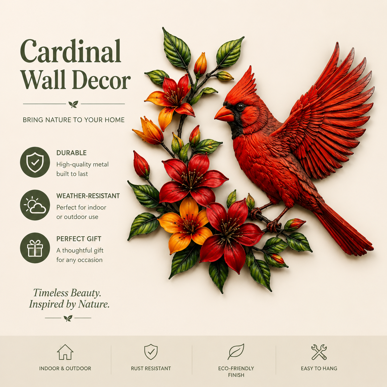 🔥🔥Summer Sale 49% OFF🔥Cardinal Bloom Metal Wall Art