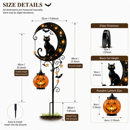 🎃🎃Solar Halloween Black Cat & Pumpkin Moon Garden Stake Light