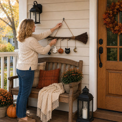 🔥 🔥 Limited-Time 50% OFF + Free Shipping 🍂 Lighted Fall Broom Wall Hanging – Cozy Halloween & Autumn Decor