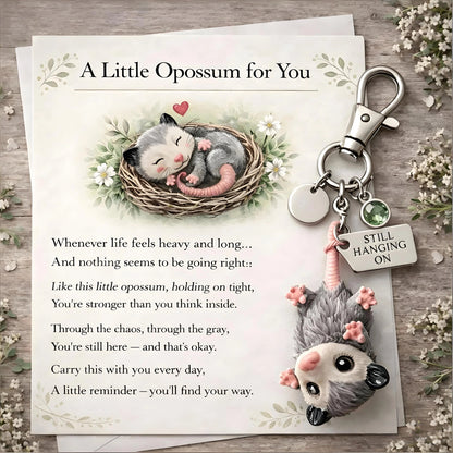 🐁🐁A Little Opossum for You ---2D Style "Still Hanging On" Keychain & Sentiment Card Set