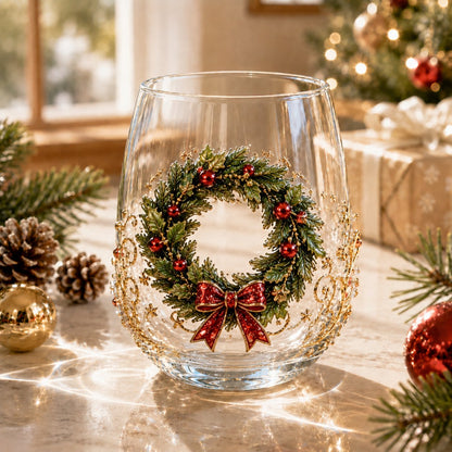 🎄🎄✨ Christmas Glass Art Cup | Luxury Raised Holiday Glassware for Drinks, Decor & Christmas Gifts 🎁