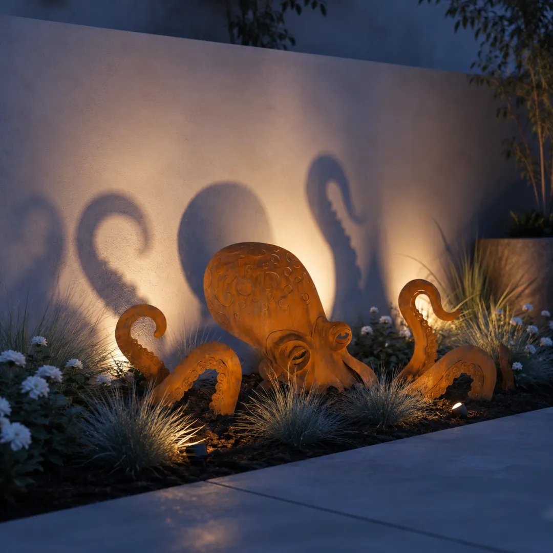 🐙Rust Patina Giant Squid Garden Sculpture