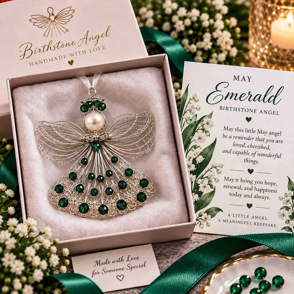 ⏳ ⏳Last Day 50% OFF – 👼Handmade Birthstone Angel Wire Ornament |12 Meaningful Birthstone Colors with Keepsake Card ✨