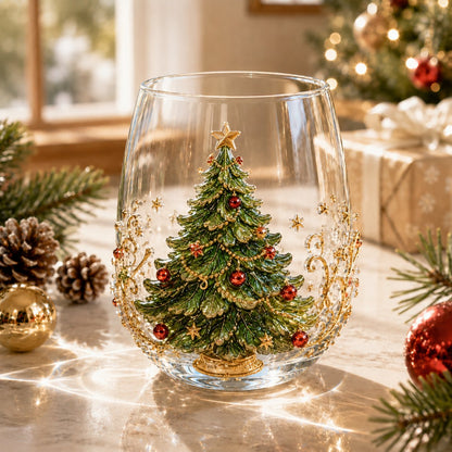 🎄🎄✨ Christmas Glass Art Cup | Luxury Raised Holiday Glassware for Drinks, Decor & Christmas Gifts 🎁
