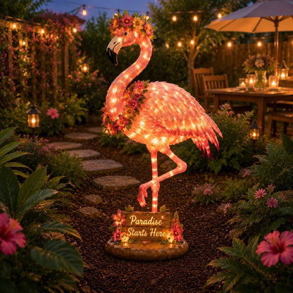 🦩🦩Flamingo Glow Garden Sculpture – Tropical Pink Light-Up Yard Decor for Backyard & Patio Nights