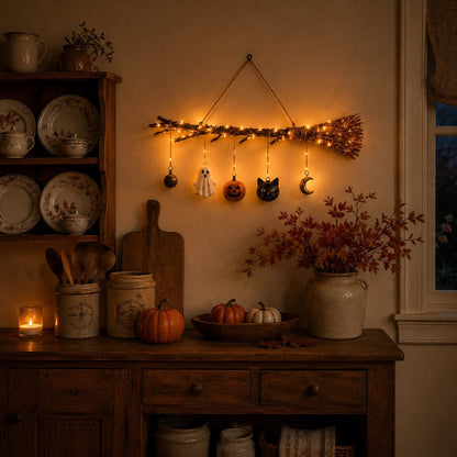 🔥 🔥 Limited-Time 50% OFF + Free Shipping 🍂 Lighted Fall Broom Wall Hanging – Cozy Halloween & Autumn Decor