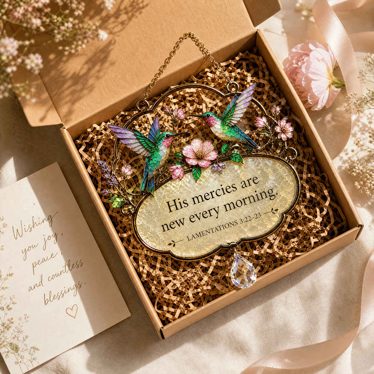 🐦Christian Scripture Bird Suncatcher with Crystal Prism – Hummingbird, Cardinal & Songbird Window Hanging