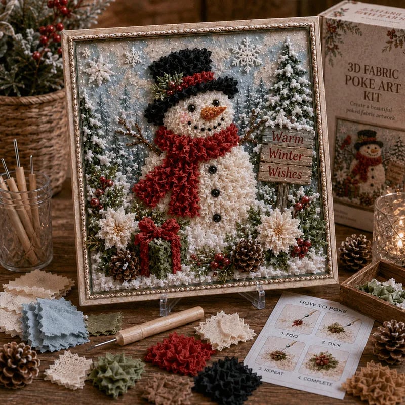 🔥 LAST DAY 49% OFF – 🎄🧵 Premium 3D Christmas Fabric Poke Art Kit | No-Sew Holiday Craft with Pre-Punched Board, Fabric Squares & Display Stand 🎅✨