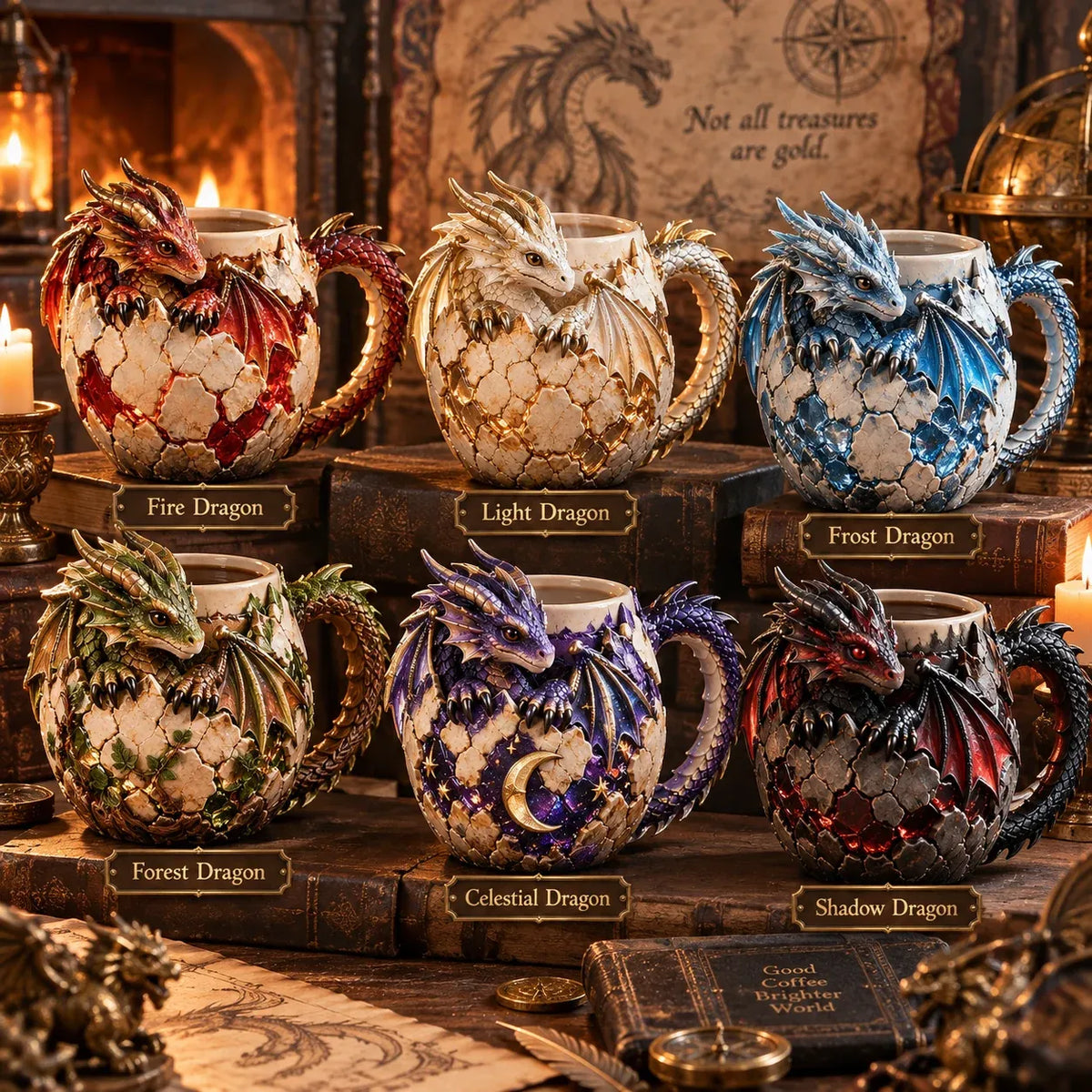 ⏳⏳ Last Day 50% OFF – 🐉 Dragonbound RealmsTM Sculpted Dragon Mug Collection | 6 Fantasy Realm Designs with Raised 3D Dragon Details ☕