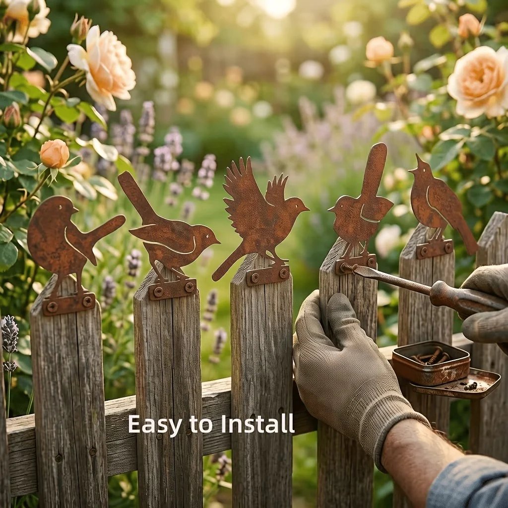 🐦5-Piece Lifelike Rusty Metal Bird Silhouettes Garden Art