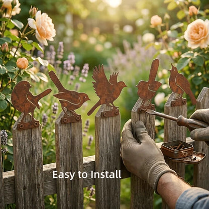 🐦5-Piece Lifelike Rusty Metal Bird Silhouettes Garden Art