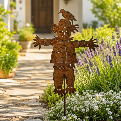 🐦🐦23'' Rustic Metal Scarecrow Garden Stake with Crow
