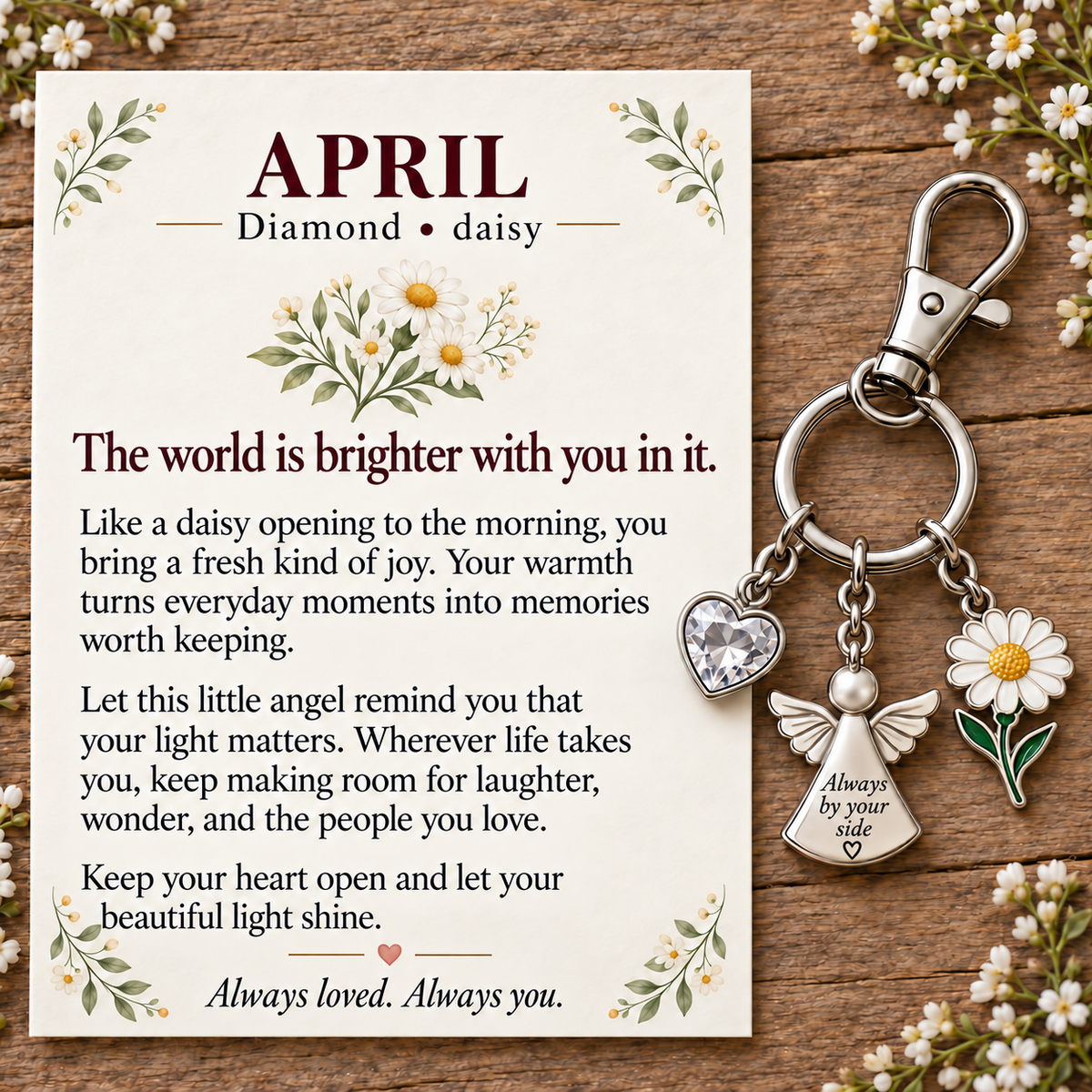 ⏳ Last Day 50% OFF —👼 Always By Your Side: Birth Month Angel & Flower Keychain + Keepsake Card 🌸