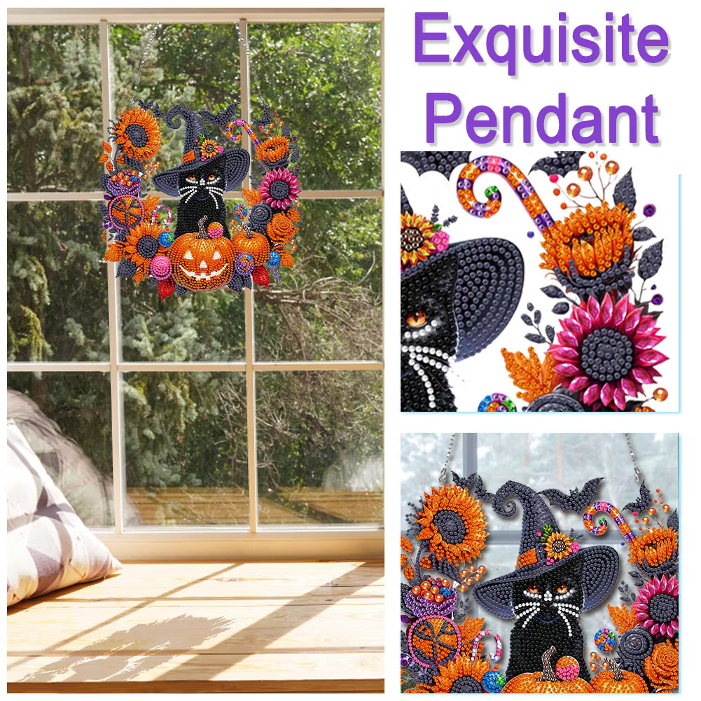 🎃Black Cat Moon Diamond Art Hanging Ornament Kit – Relaxing DIY Halloween Craft 🎃💎 (📦Buy 2 Free Shipping)