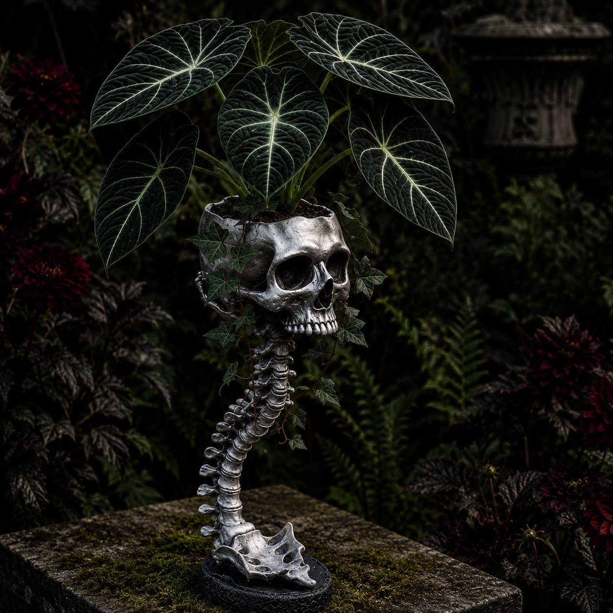 💀💀 🌿 Sculptured Skull Flowerpot