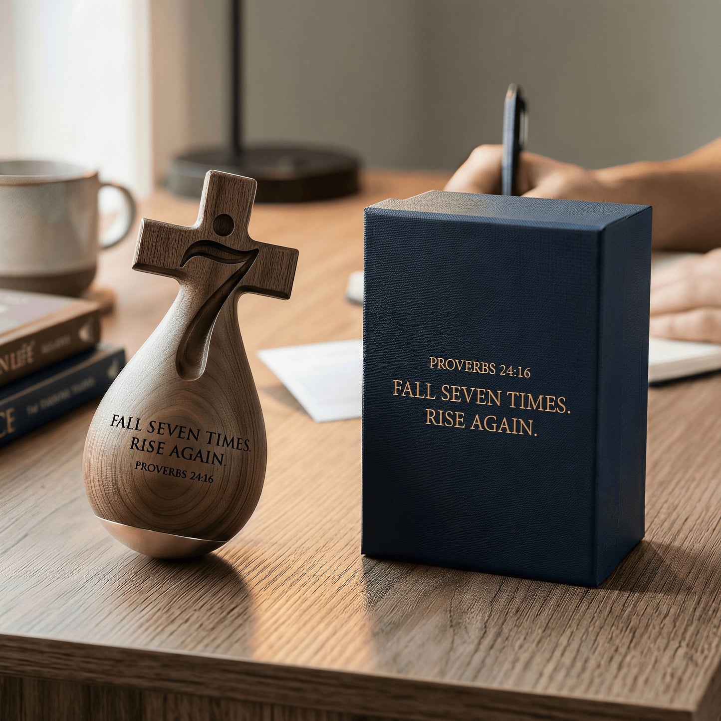 ✝️Proverbs 24:16 – ✨Solid Wood Faithful Roly-Poly Ornament
