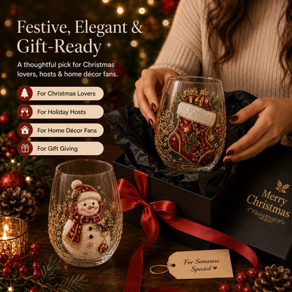 🎄🎄✨ Christmas Glass Art Cup | Luxury Raised Holiday Glassware for Drinks, Decor & Christmas Gifts 🎁
